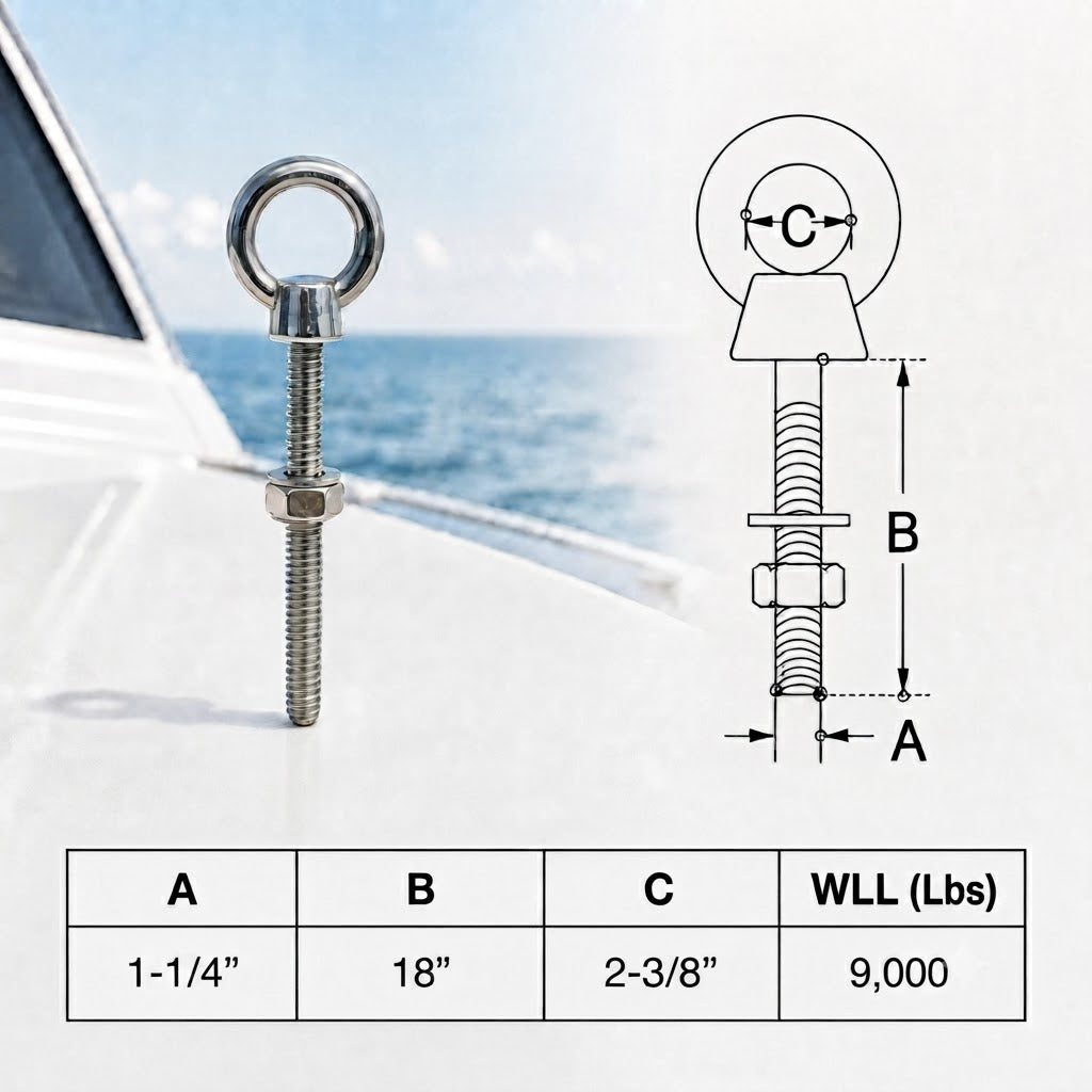 Marine Boat T316 Stainless Steel Shoulder Eye Bolt, Marine Grade Eye Bolt for Rigging, Lifting, Cable, and Deck Hardware