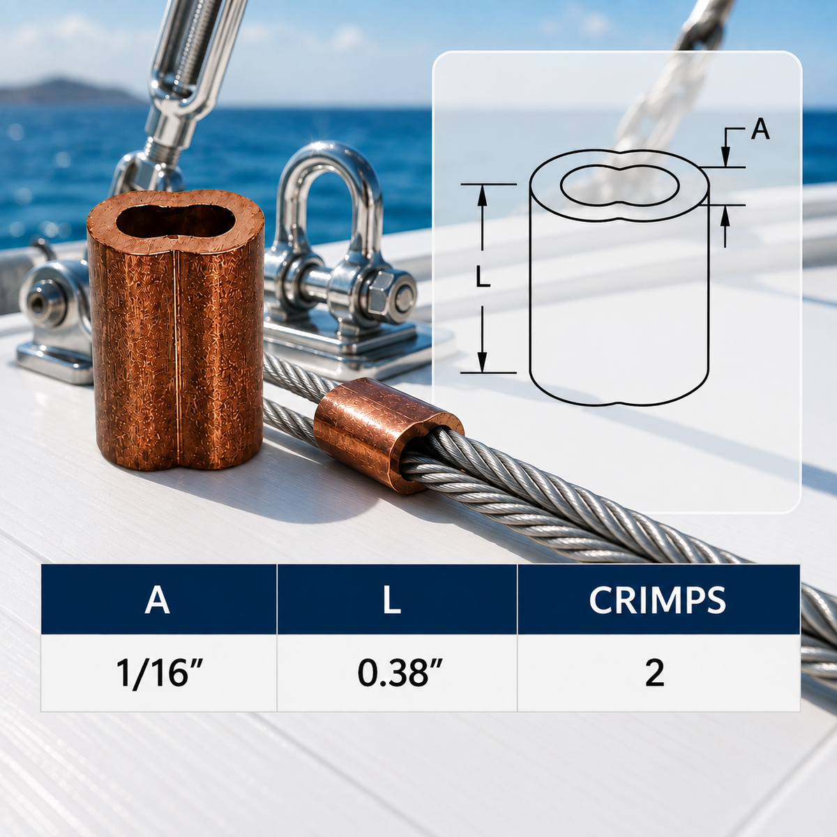 10 Pc Set Copper Wire Rope Swage Crimp Sleeves, Duplex Oval Crimping Clips for Cable Wire Rope, Loop Ends