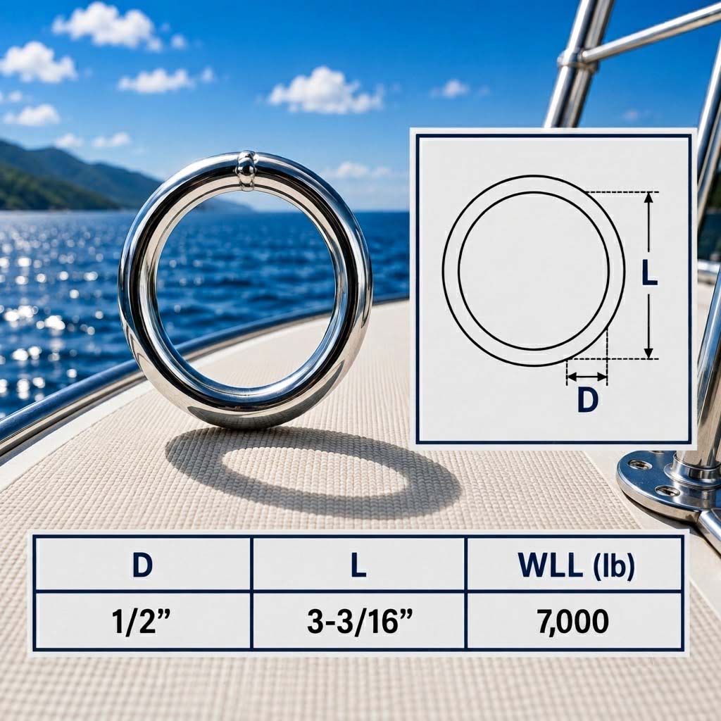 Marine Boat Stainless Steel Round Ring Link, Yacht Rigging Connector Ring for Rope, Chain, Cable, and Deck Hardware