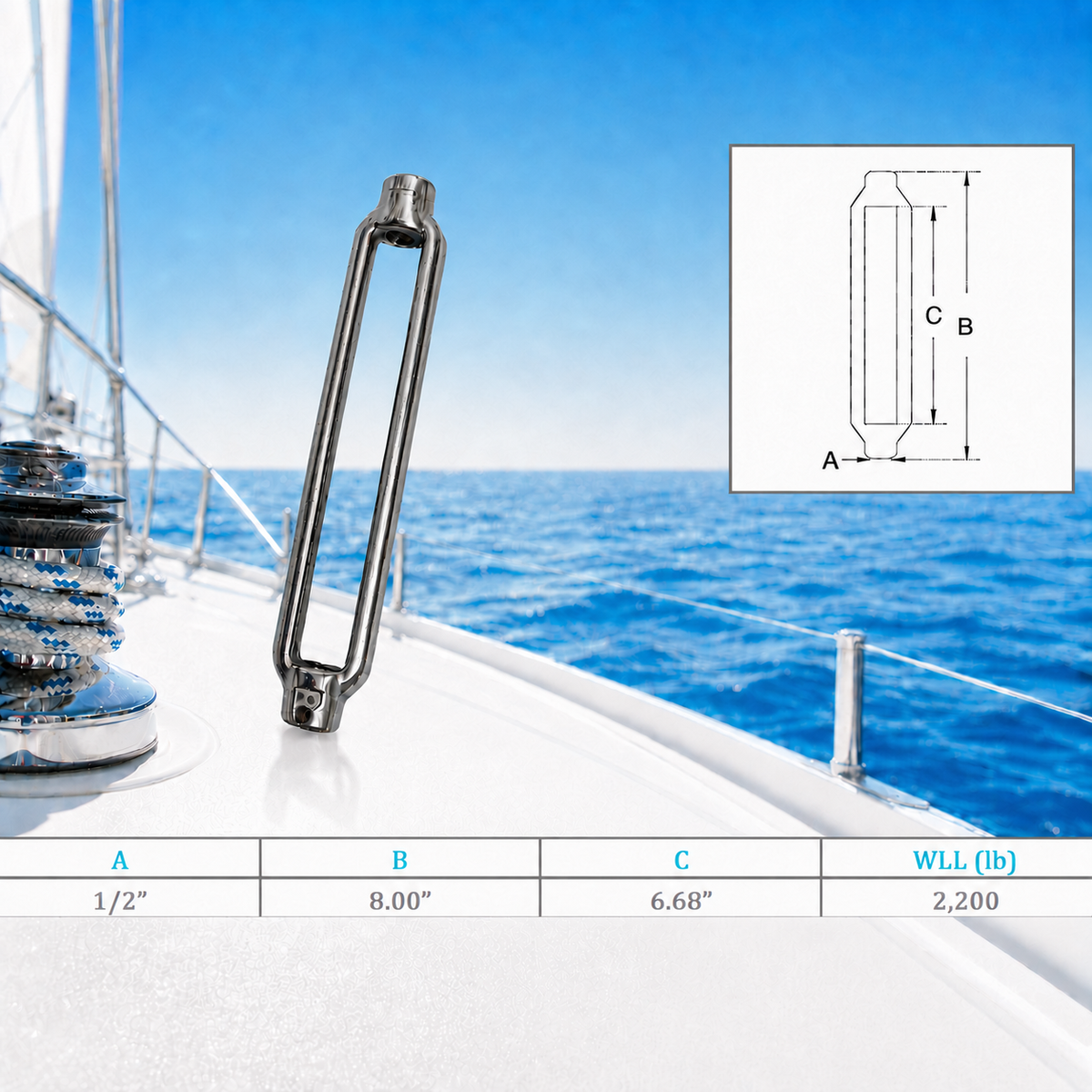 4 Pc Set Marine T316 Stainless Steel Turnbuckle Body, Heavy Duty Rigging Tensioner Body for Wire Rope, Cable, Chain, Dock