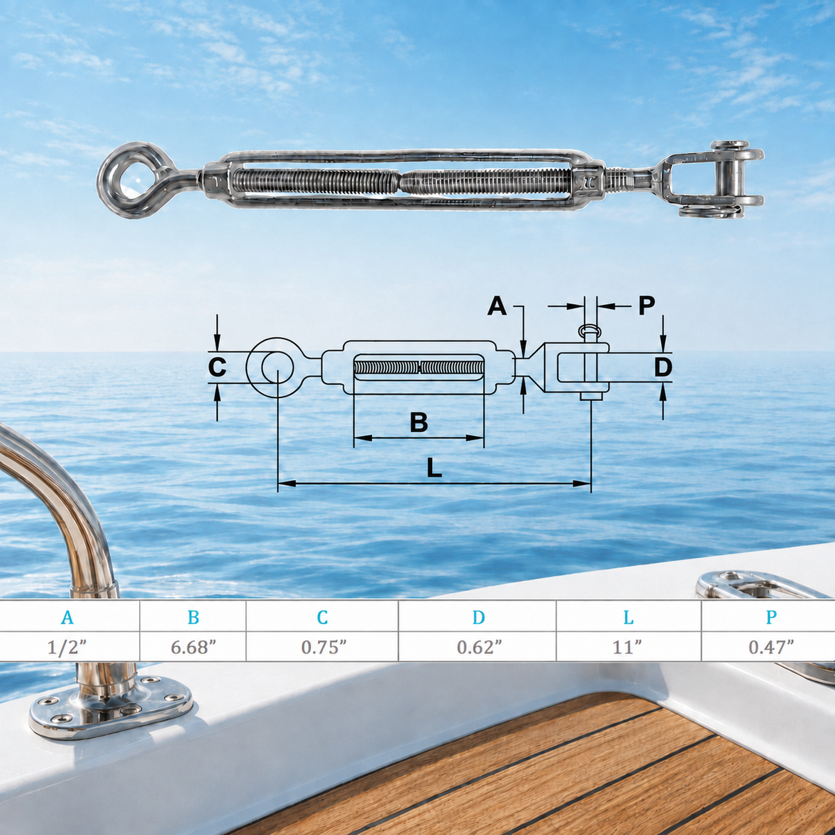 4 Pcs Set Marine Boat Stainless Steel Jaw Eye Turnbuckle, Rigging Tensioner for Cable, Wire Rope, Chain, Rope, Dock