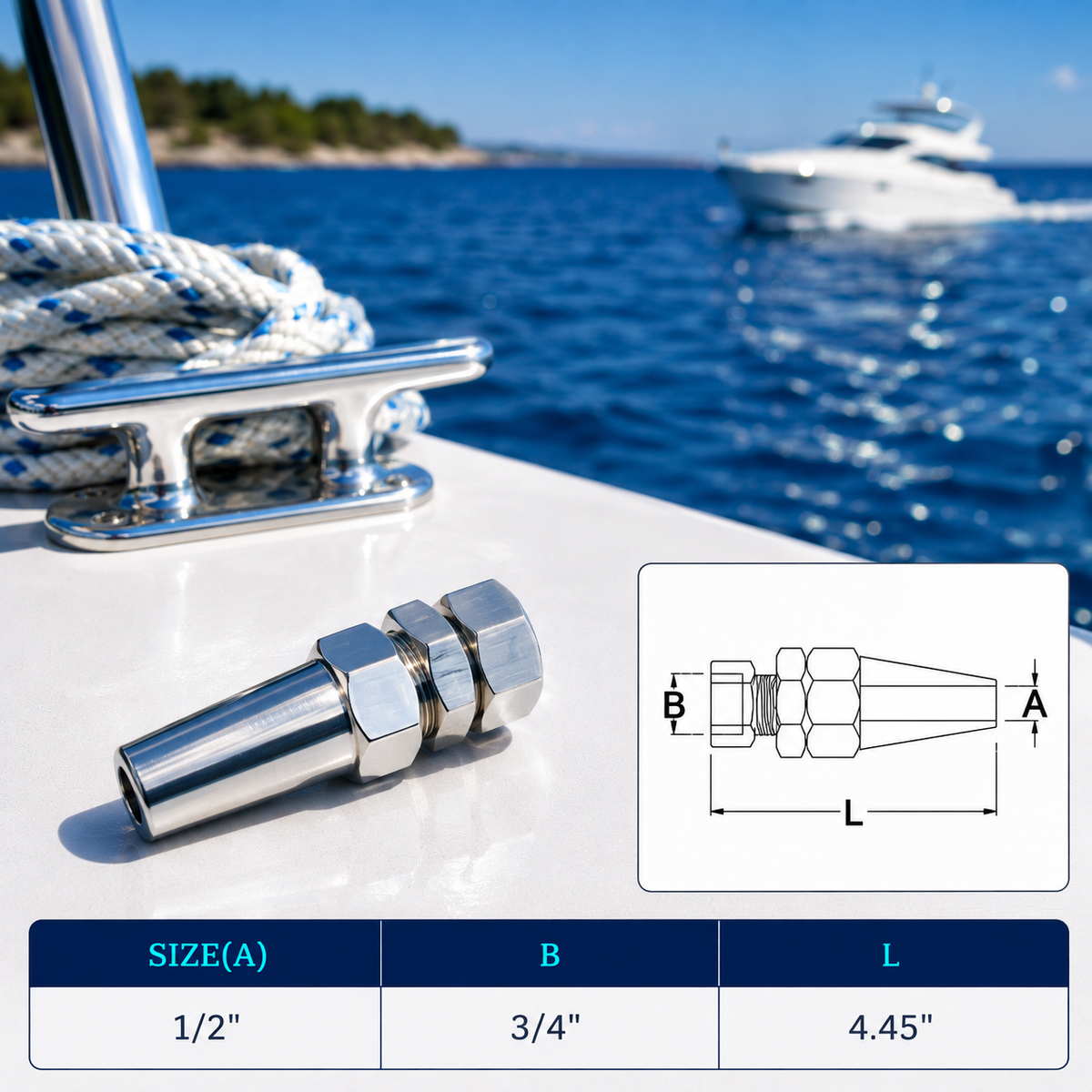 4 Pc Set Marine Boat T316 Stainless Steel Swageless Receiver, Cable Wire Rope Railing Terminal Fitting for Deck, Dock, Stair