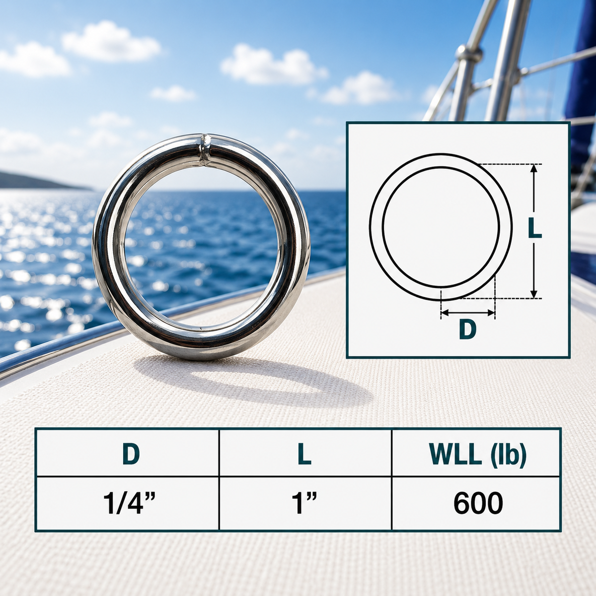 Marine Boat Stainless Steel Round Ring Link, Yacht Rigging Connector Ring for Rope, Chain, Cable, and Deck Hardware