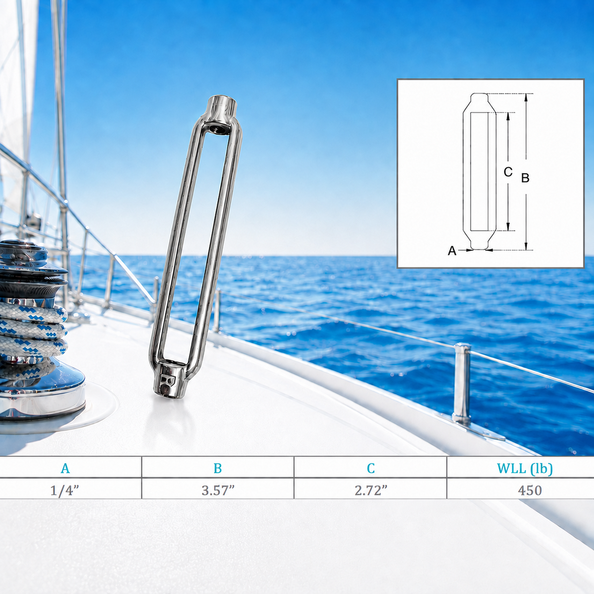 4 Pc Set Marine T316 Stainless Steel Turnbuckle Body, Heavy Duty Rigging Tensioner Body for Wire Rope, Cable, Chain, Dock