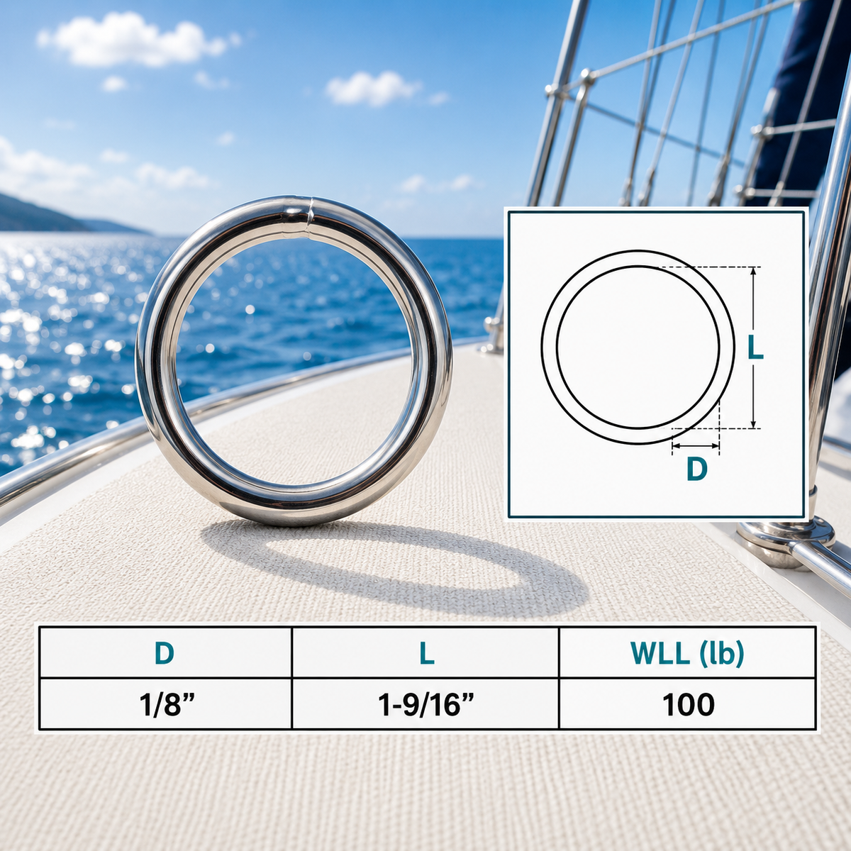 Marine Boat Stainless Steel Round Ring Link, Yacht Rigging Connector Ring for Rope, Chain, Cable, and Deck Hardware