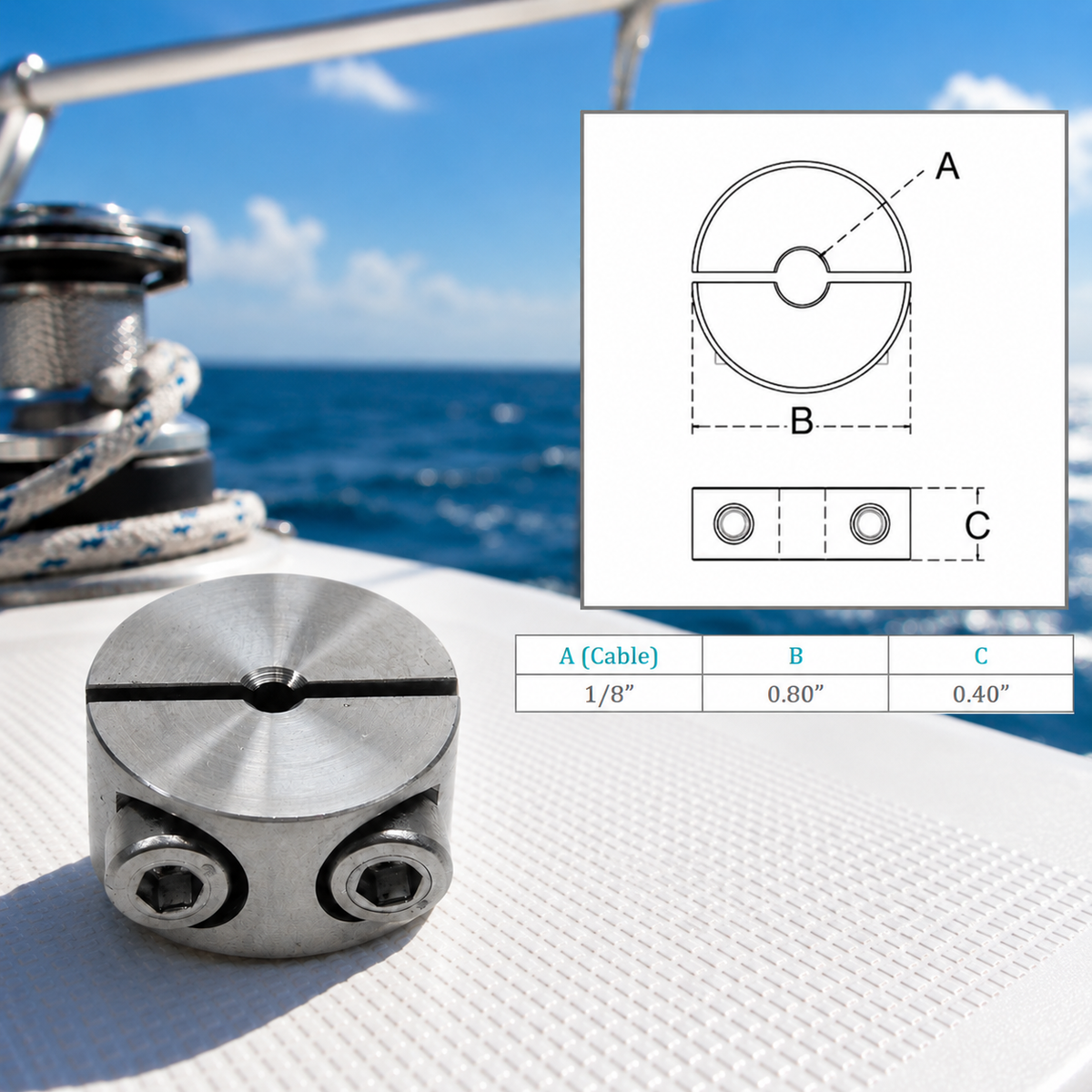 10 Pc Set Marine T316 Stainless Steel 2 Part Wire Cable Clamp Stop, Rope Wire Clamp Hardware for Rigging, Cable Railing, Dock