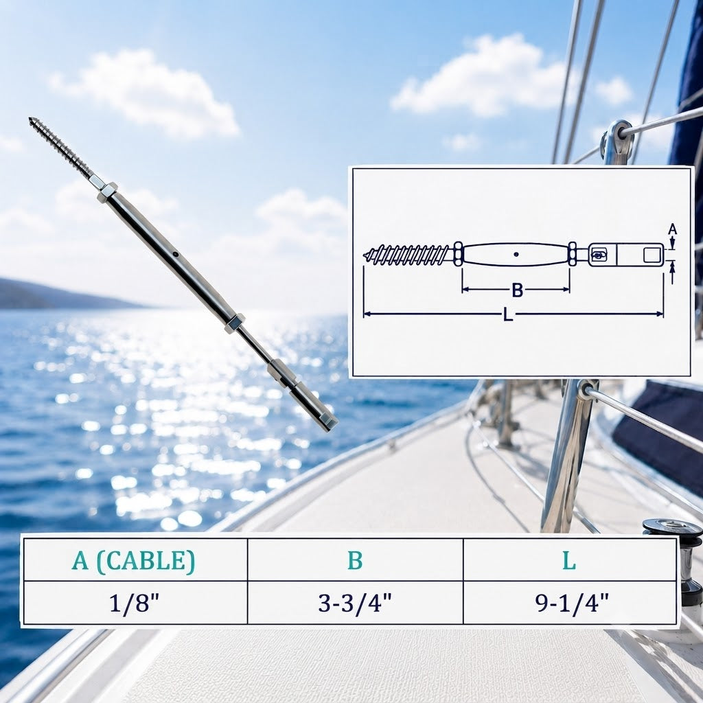 10 Pc Set Marine T316 Stainless Steel Swageless and Lag Turnbuckle for Cable Wire Rope, Deck Railing Terminal Fitting