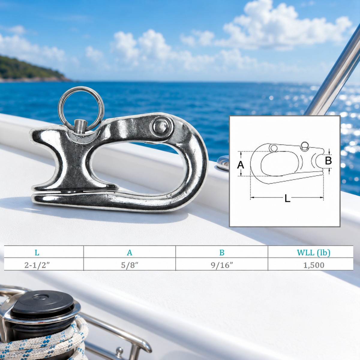 4 Pc Set Marine T316 Stainless Steel Rope Sheet Snap Shackle, Quick Release Rope Shackle for Yacht, Sailboat, Dock, Rigging