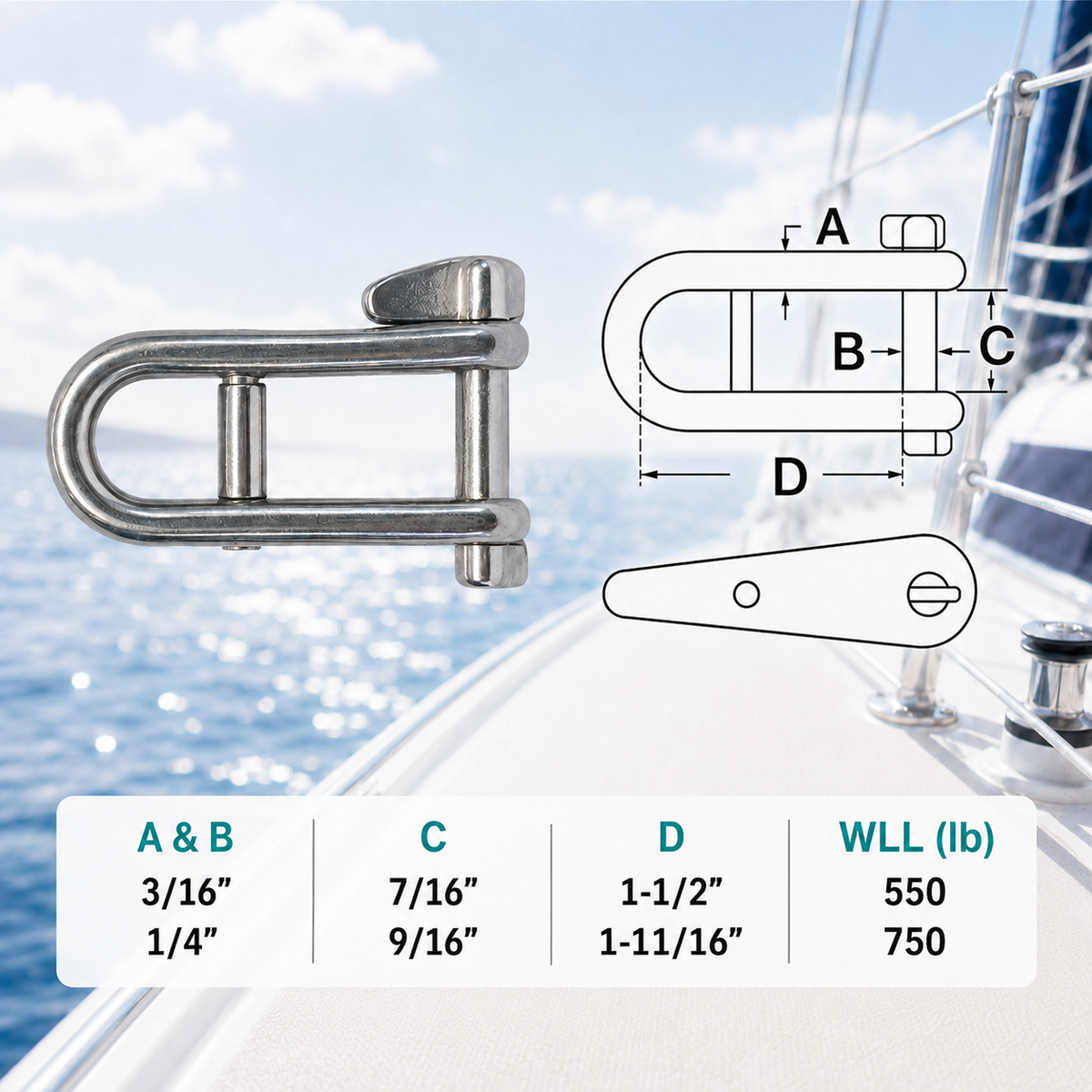 4 Pc Set Marine T316 Stainless Steel Halyard Shackle with Captive Pin and Cross Bar, Sailboat Rigging Shackle for Rope, Line, Yacht