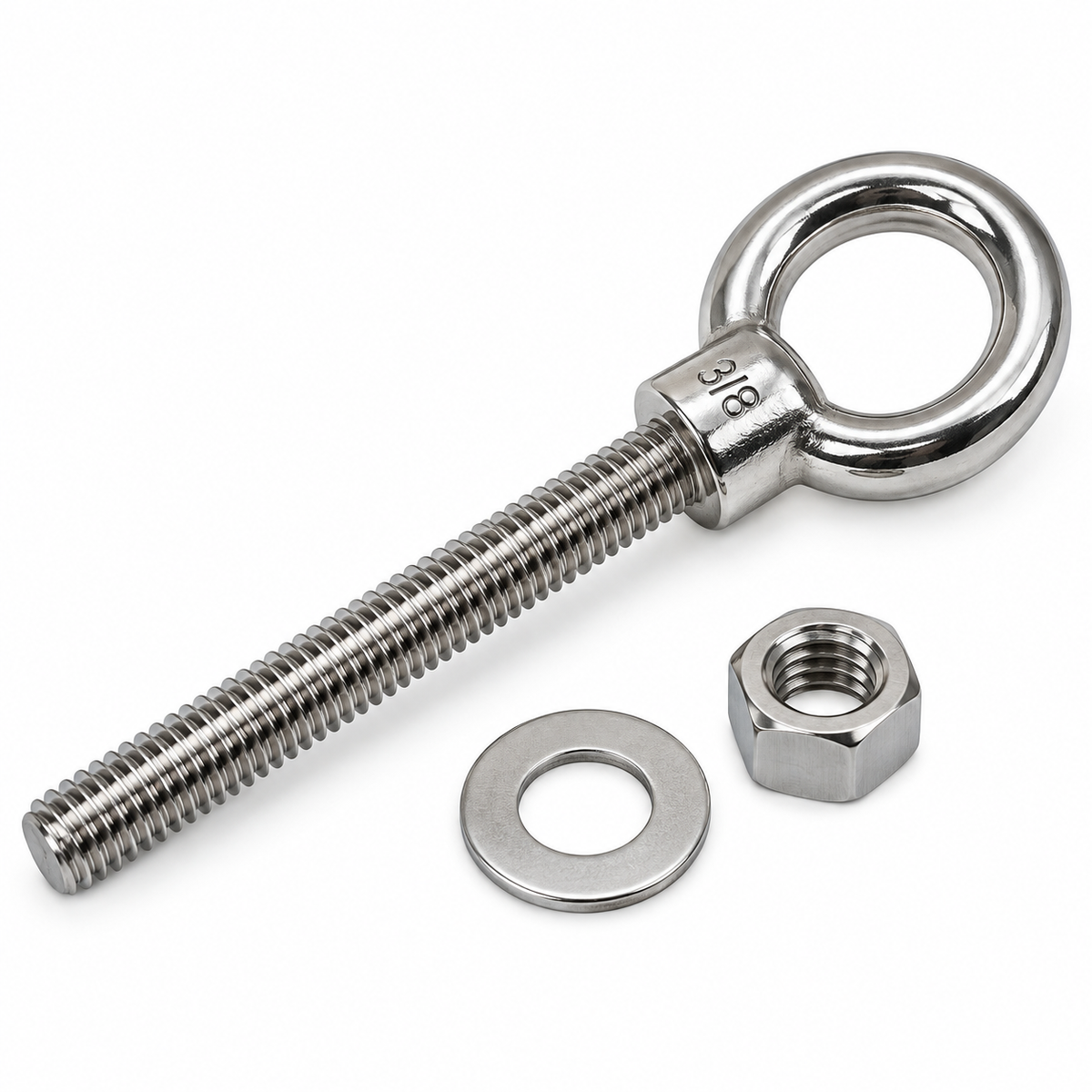 Stainless Steel T316 Marine Shoulder Eye Bolt, Fully Threaded 4", 6", and 12" Eye Bolt for Boat, Dock, and Rigging Use