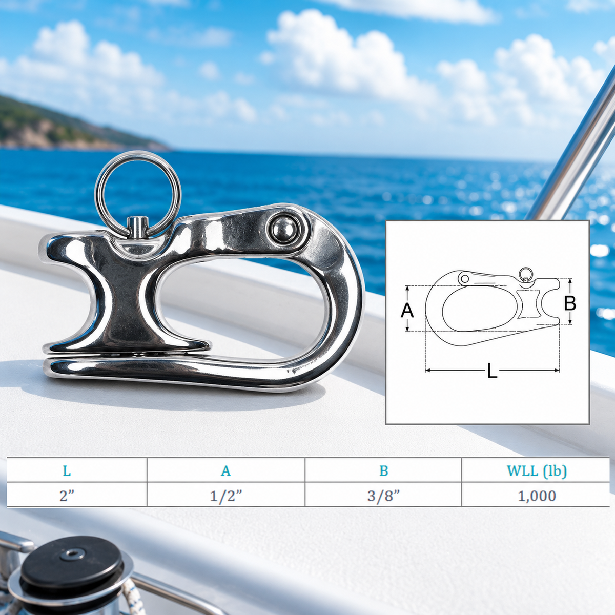 4 Pc Set Marine T316 Stainless Steel Rope Sheet Snap Shackle, Quick Release Rope Shackle for Yacht, Sailboat, Dock, Rigging