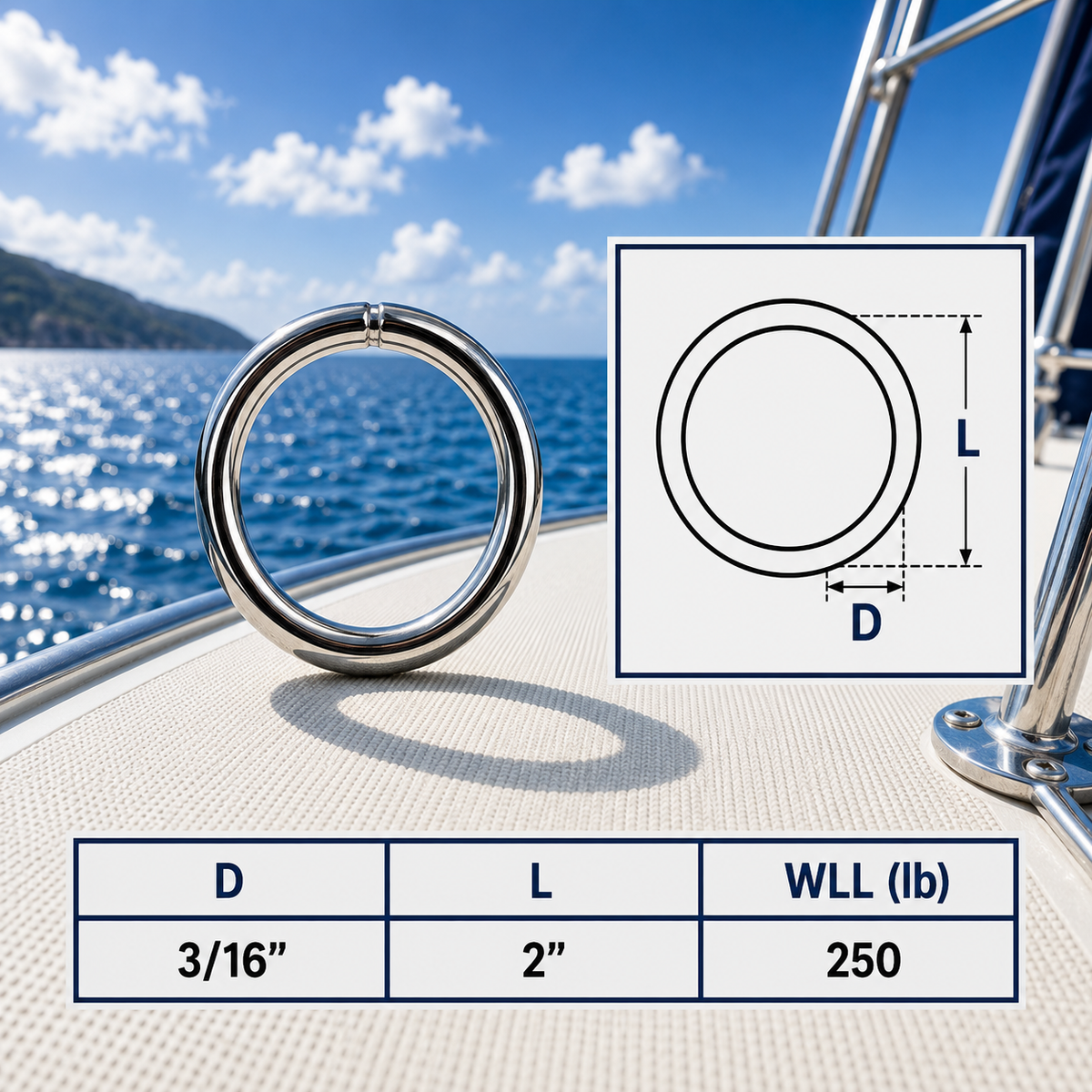 Marine Boat Stainless Steel Round Ring Link, Yacht Rigging Connector Ring for Rope, Chain, Cable, and Deck Hardware