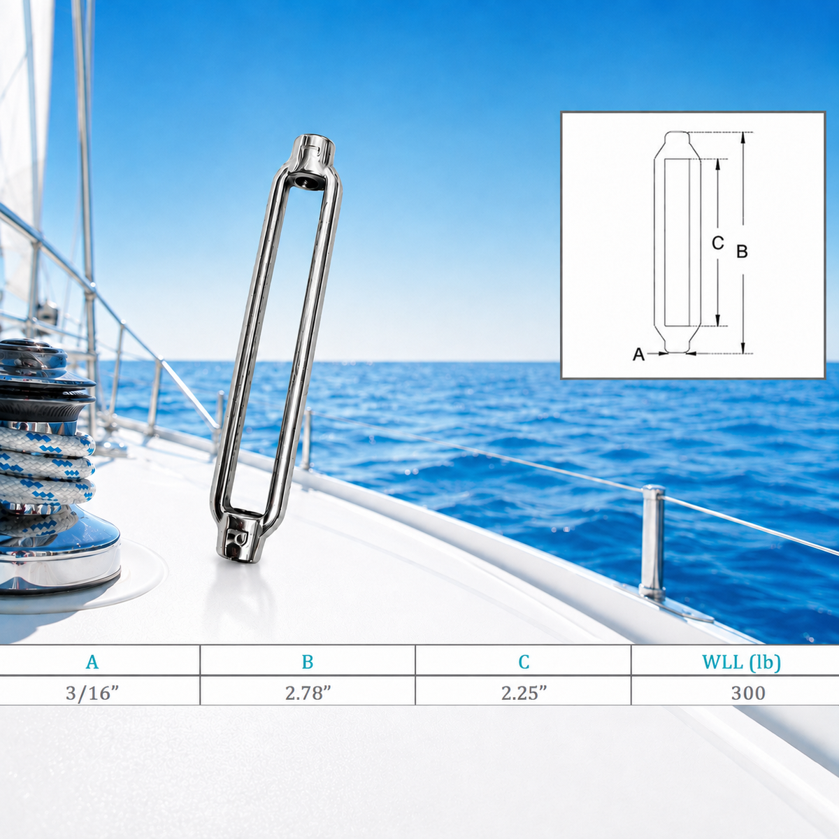 4 Pc Set Marine T316 Stainless Steel Turnbuckle Body, Heavy Duty Rigging Tensioner Body for Wire Rope, Cable, Chain, Dock