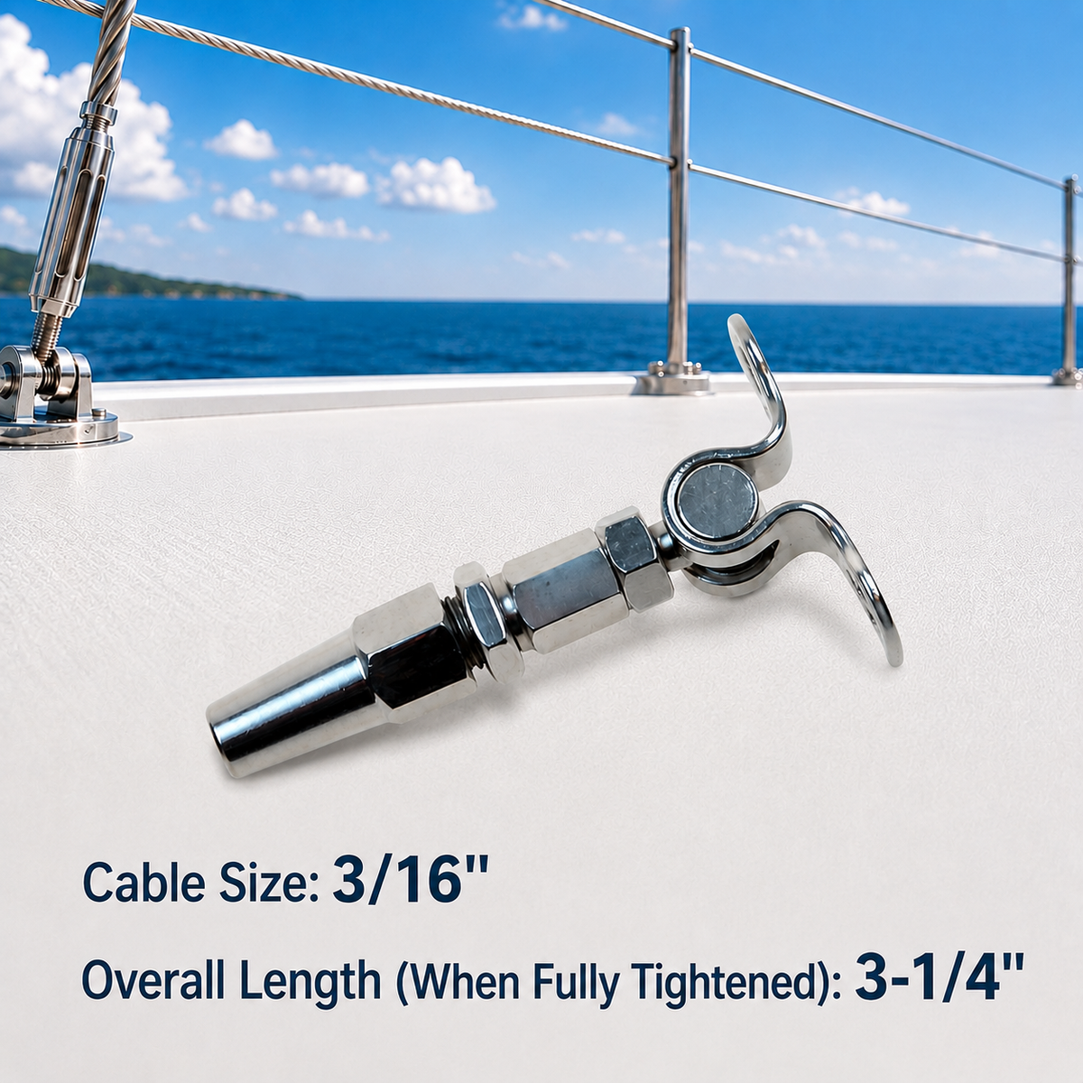 4 Pc Set Marine Stainless Steel Swageless Deck Toggle for Cable Rail, Wire Rope Railing Terminal Fitting for Deck, Stair, Balcony