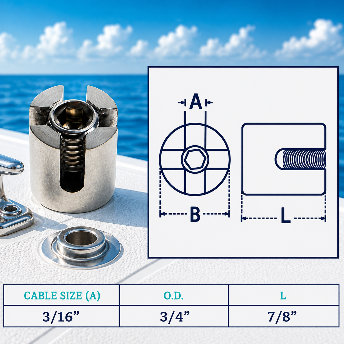 10 Pc Set Marine Boat T316 Stainless Steel Cross Cable Clamp, Wire Rope Clip for Cable Railing, Rigging, and Outdoor Use