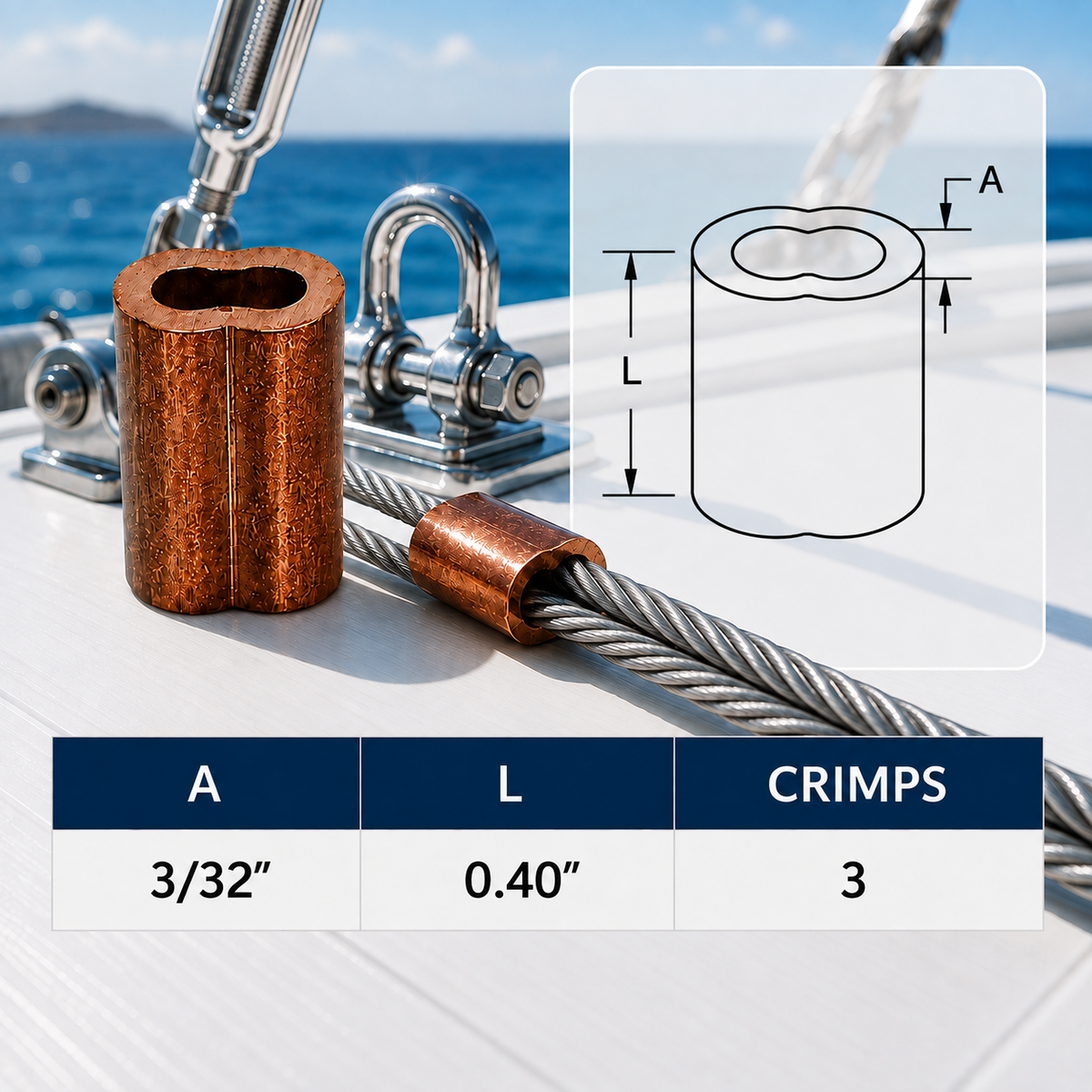 10 Pc Set Copper Wire Rope Swage Crimp Sleeves, Duplex Oval Crimping Clips for Cable Wire Rope, Loop Ends