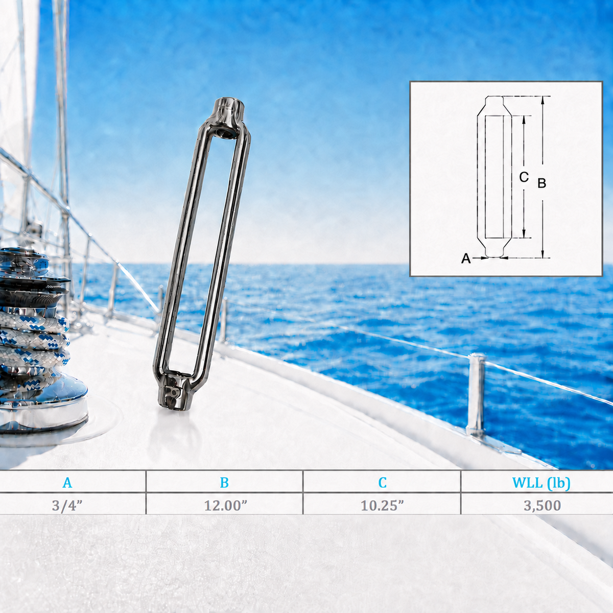 4 Pc Set Marine T316 Stainless Steel Turnbuckle Body, Heavy Duty Rigging Tensioner Body for Wire Rope, Cable, Chain, Dock