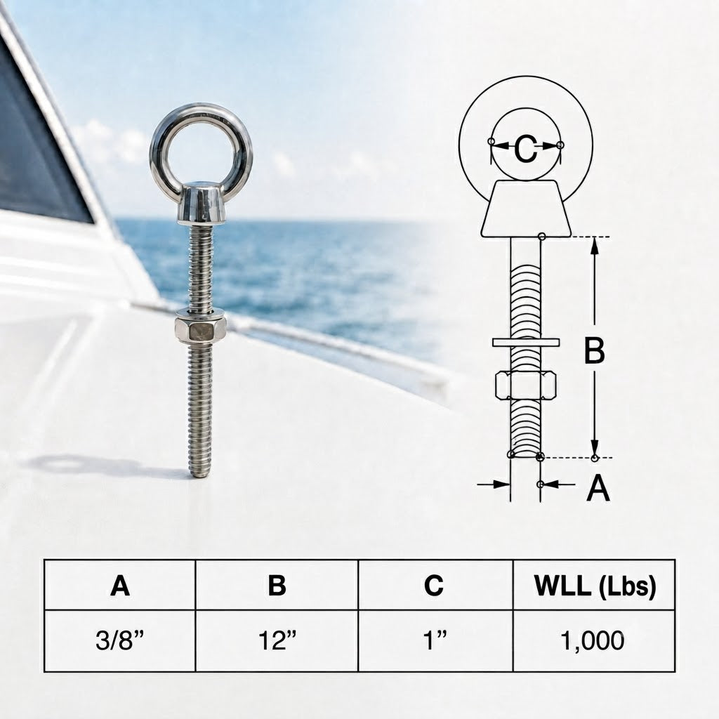 Marine Boat T316 Stainless Steel Shoulder Eye Bolt, Marine Grade Eye Bolt for Rigging, Lifting, Cable, and Deck Hardware