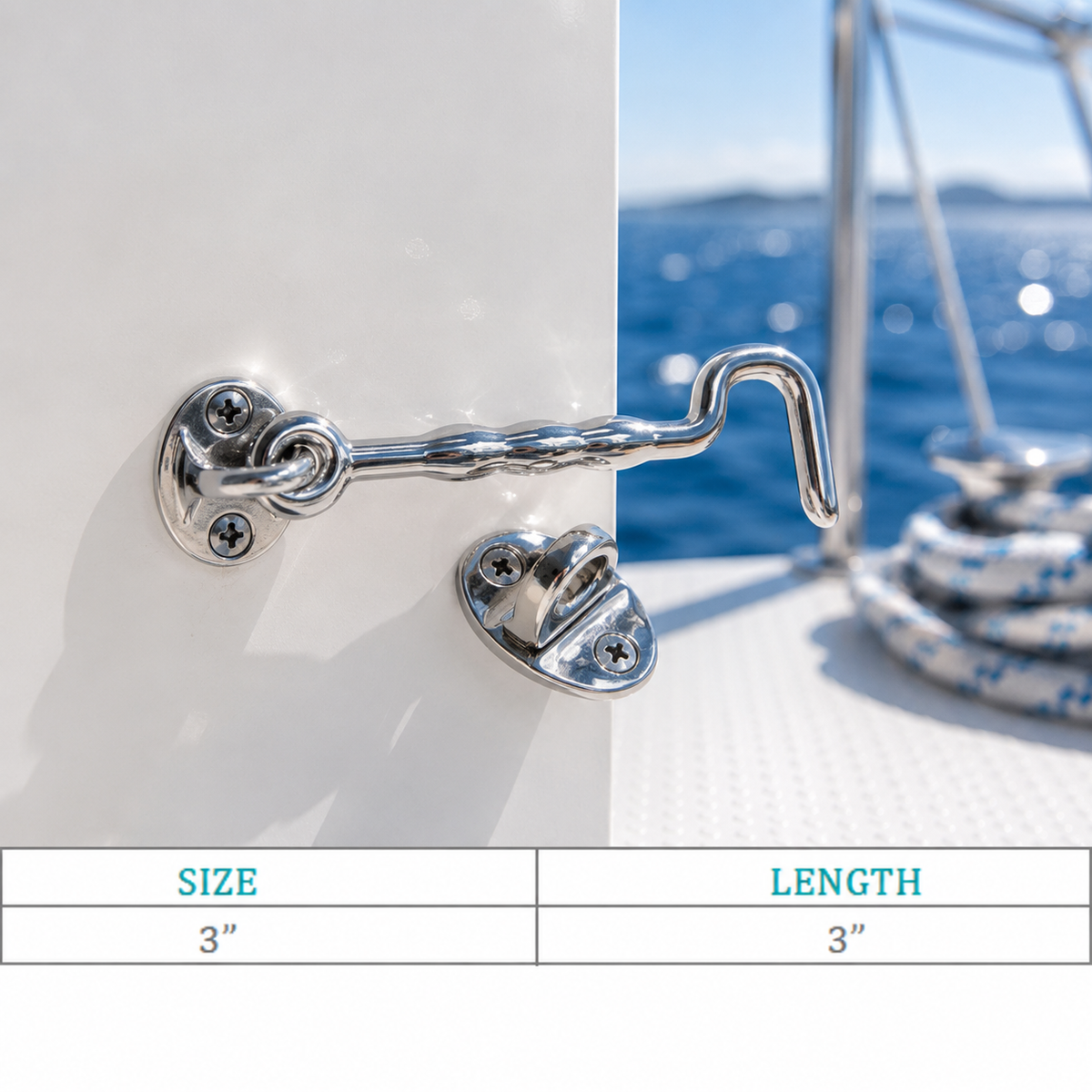 4 Pc Set Marine T316 Stainless Steel Door Hook Lock, Cabinet Cabin Door Hook Latch for Boat, Yacht, RV, Dock, and Outdoor Hardware