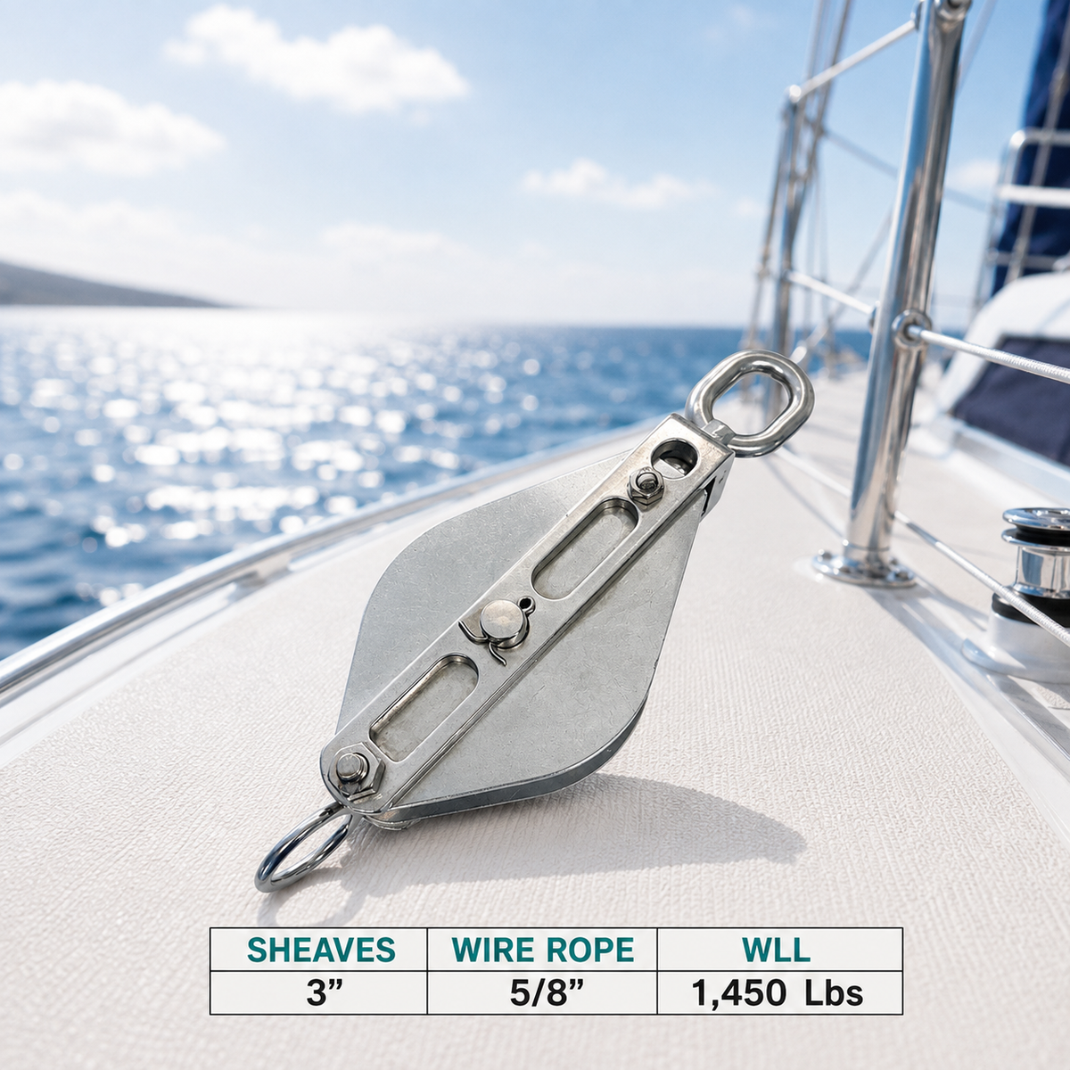 T304 Stainless Steel Wide Swivel Eye Block for Wire Rope Cable, Lifting Rigging Pulley Block for Marine and Outdoor Use