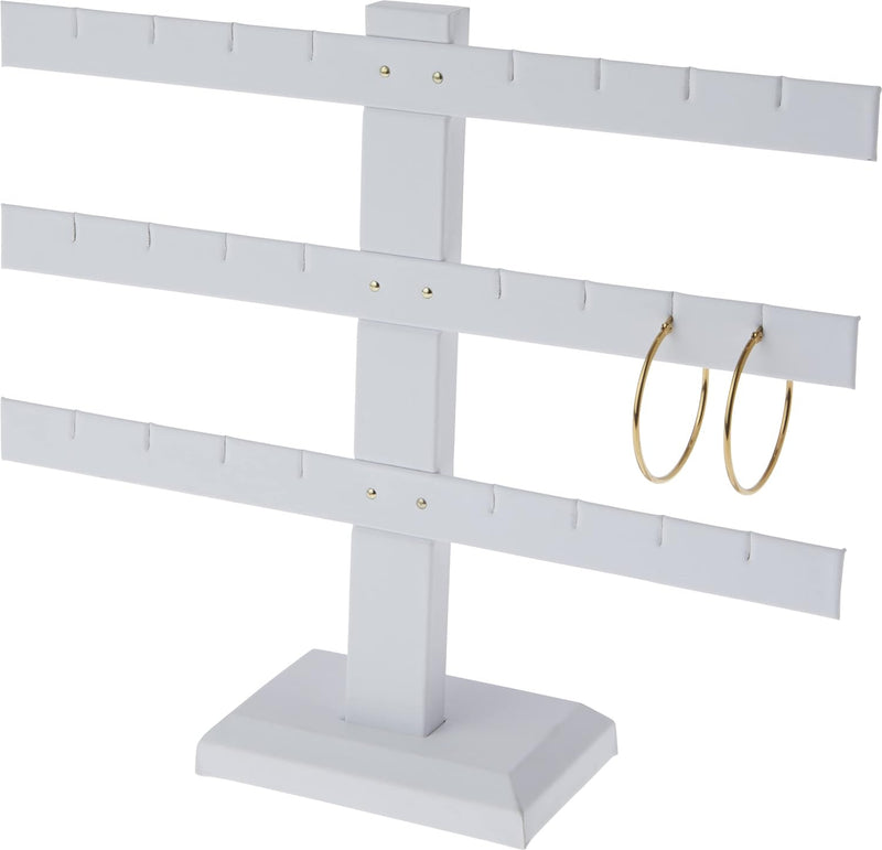 2 Pc 10'' x 9'' White Faux Leather 3 Bars Earring Stand Display Jewelry Showcase Leatherette