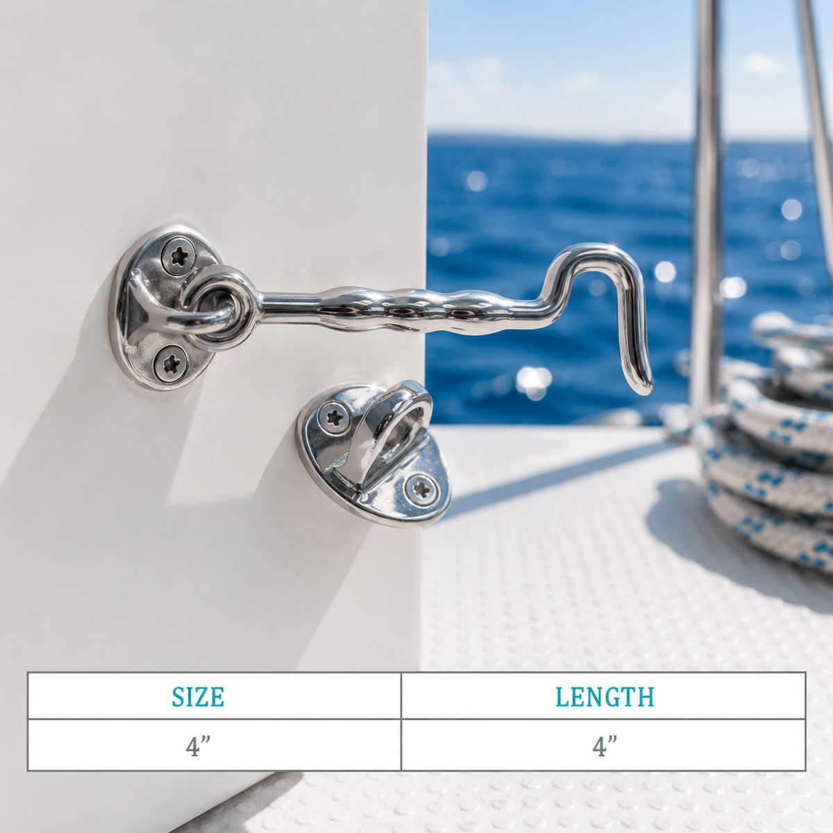 4 Pc Set Marine T316 Stainless Steel Door Hook Lock, Cabinet Cabin Door Hook Latch for Boat, Yacht, RV, Dock, and Outdoor Hardware