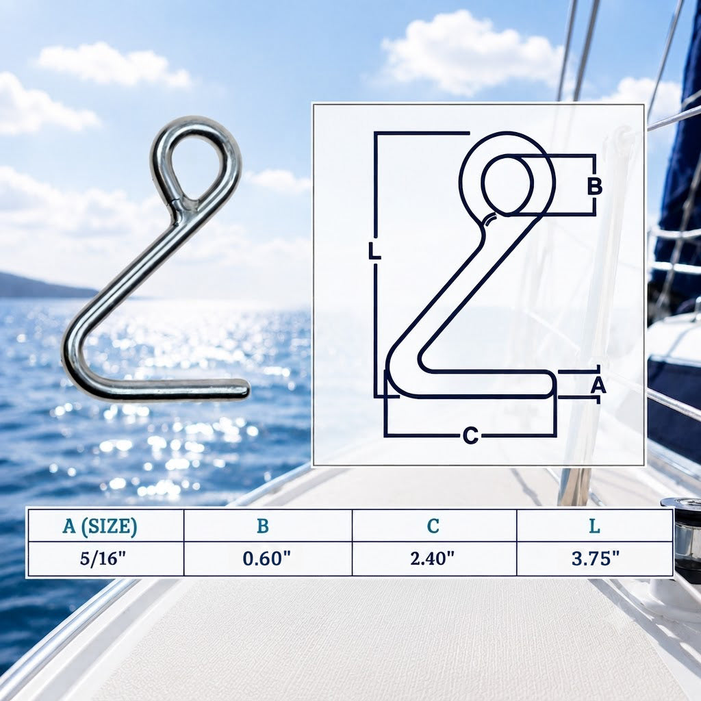 4 Pc Set Marine Boat T316 Stainless Steel Cunningham Hook, Top Dock Deck Rope Hook for Yacht, Sailboat, Sailing Rigging, Line