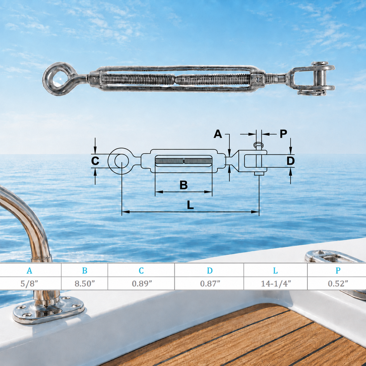 4 Pcs Set Marine Boat Stainless Steel Jaw Eye Turnbuckle, Rigging Tensioner for Cable, Wire Rope, Chain, Rope, Dock