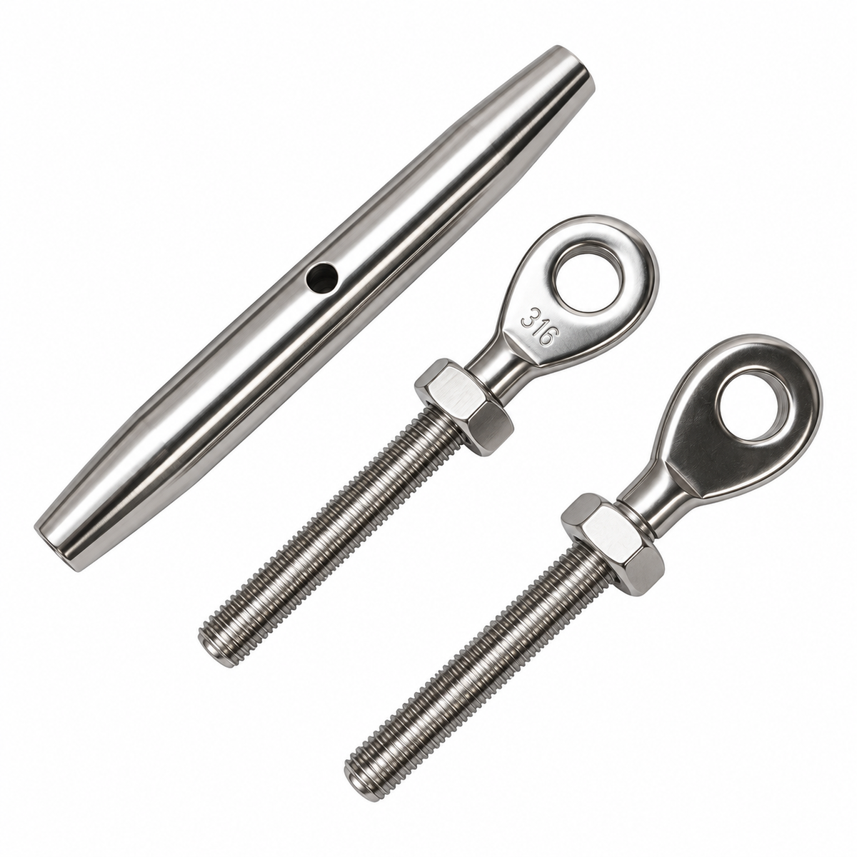 5 Pc Set T316 Stainless Steel Eye Eye Closed Body Turnbuckle, Marine Rigging Tensioner 3/16", 1/4", 5/16", and 3/8" Sizes