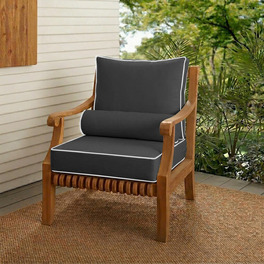 |COVER ONLY| Large Size 26x30x6 Contrast Trim Outdoor Deep Seat Backrest Cushion with Bolster, Water Repellent, Patio Cushion Slipcovers Replacement AD003