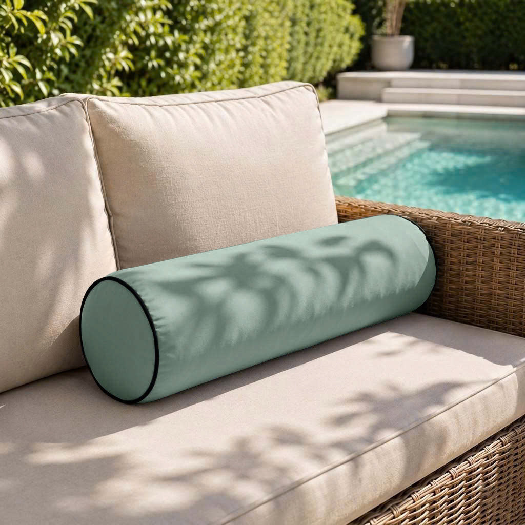 |COVER ONLY| Contrast Trim Small Size 23x6 Outdoor Bolster Pillow Water Repellent Decorative Bolster Pillow for Porch Swing Couch Sofa Cushion Patio Furniture AD002
