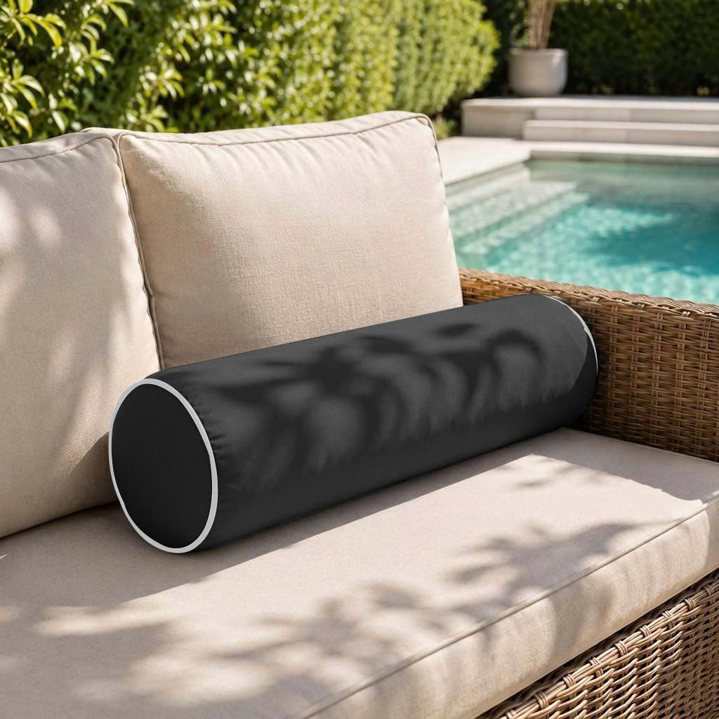 |COVER ONLY| Contrast Trim Small Size 23x6 Outdoor Bolster Pillow Water Repellent Decorative Bolster Pillow for Porch Swing Couch Sofa Cushion Patio Furniture AD003