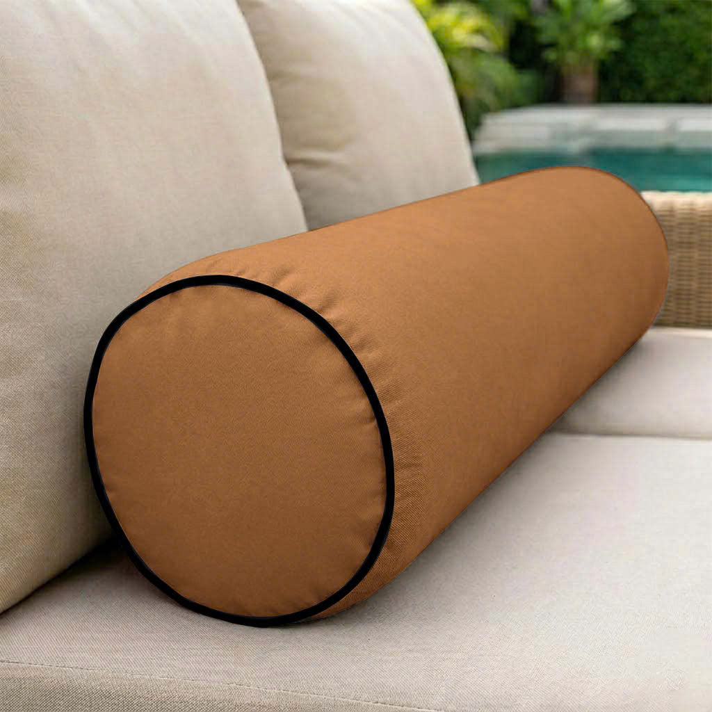 |COVER ONLY| Contrast Trim Small Size 23x6 Outdoor Bolster Pillow Water Repellent Decorative Bolster Pillow for Porch Swing Couch Sofa Cushion Patio Furniture AD104
