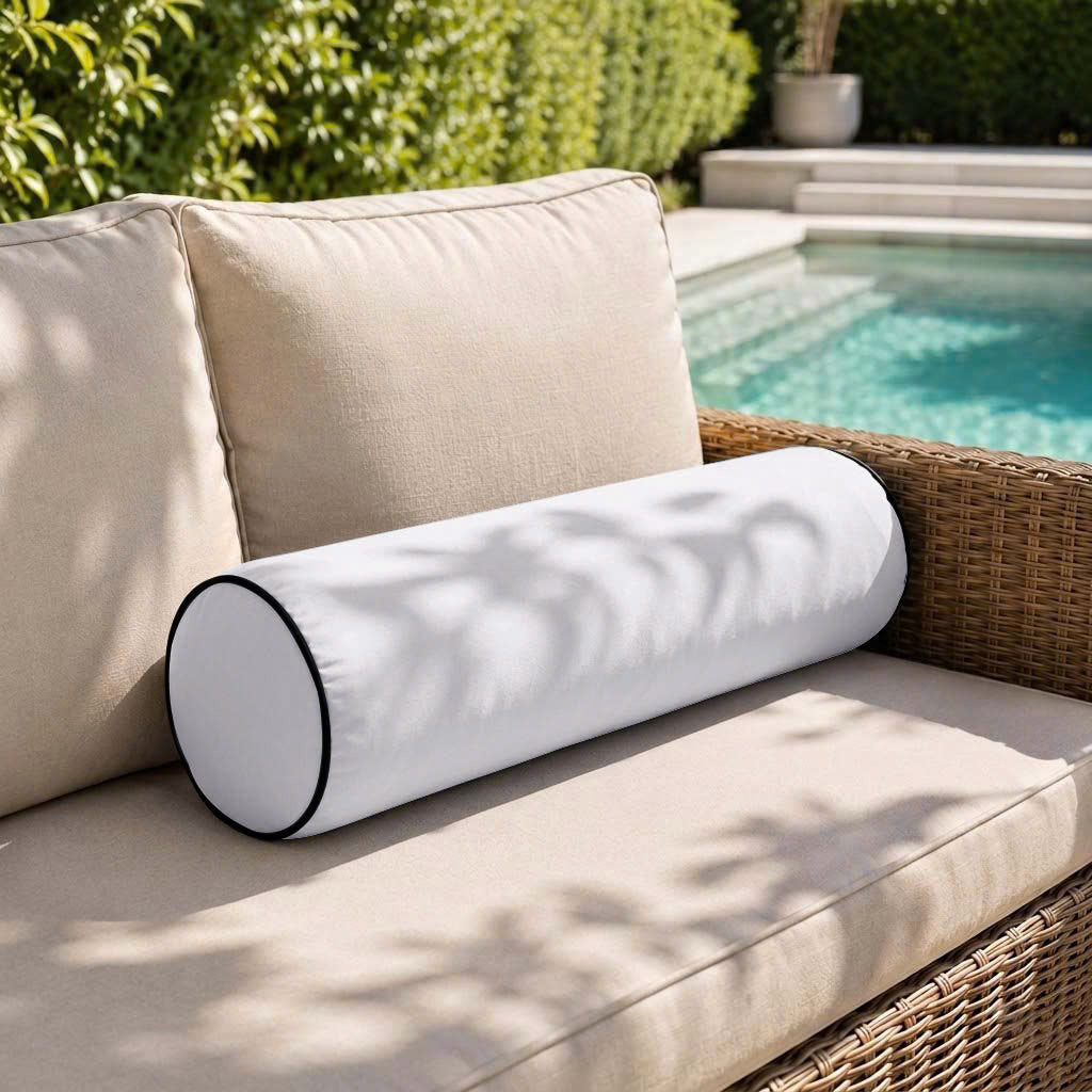 |COVER ONLY| Contrast Trim Large Size 26x6 Outdoor Bolster Pillow Water Repellent Decorative Bolster Pillow for Porch Swing Couch Sofa Cushion Patio Furniture AD105