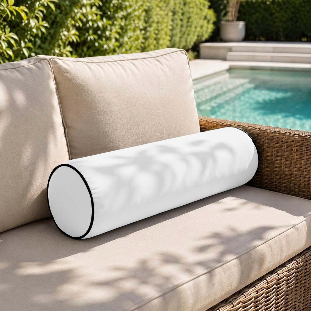 |COVER ONLY| Contrast Trim Medium Size 24x6 Outdoor Bolster Pillow Water Repellent Decorative Bolster Pillow for Porch Swing Couch Sofa Cushion Patio Furniture AD106