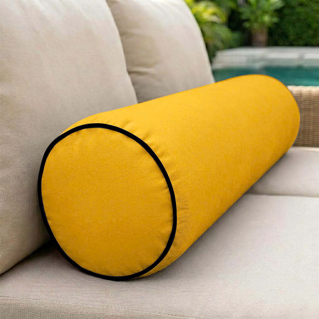 |COVER ONLY| Contrast Trim Small Size 23x6 Outdoor Bolster Pillow Water Repellent Decorative Bolster Pillow for Porch Swing Couch Sofa Cushion Patio Furniture AD108
