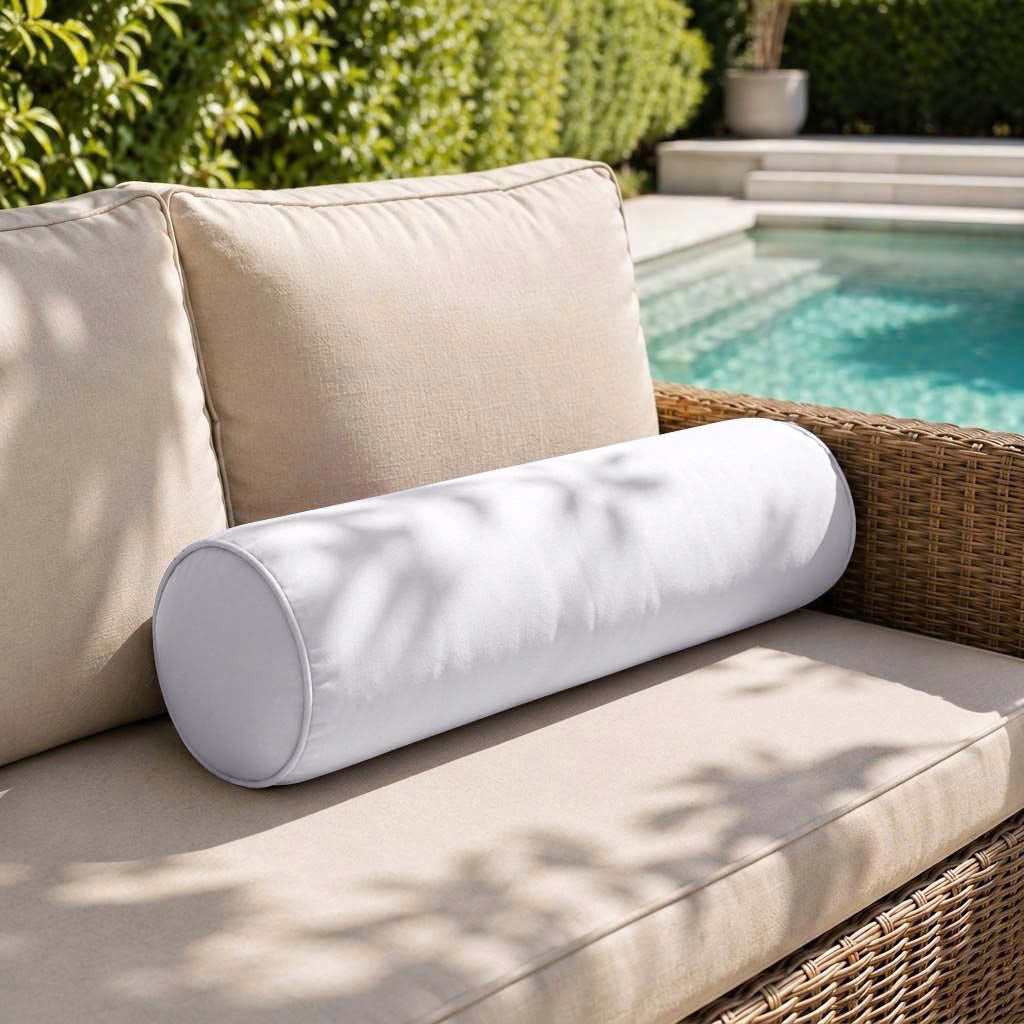 |COVER ONLY| Piped Trim Large Size 26x6 Outdoor Bolster Pillow Water Repellent Decorative Bolster Pillow for Porch Swing Couch Sofa Cushion Patio Furniture AD0105