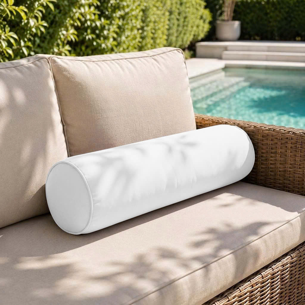 |COVER ONLY| Piped Trim Small Size 23x6 Outdoor Bolster Pillow Water Repellent Decorative Bolster Pillow for Porch Swing Couch Sofa Cushion Patio Furniture AD106