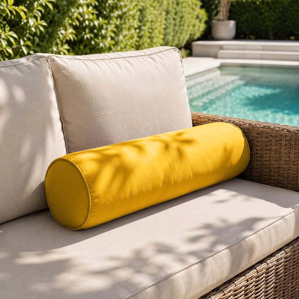 |COVER ONLY| Piped Trim Small Size 23x6 Outdoor Bolster Pillow Water Repellent Decorative Bolster Pillow for Porch Swing Couch Sofa Cushion Patio Furniture AD108