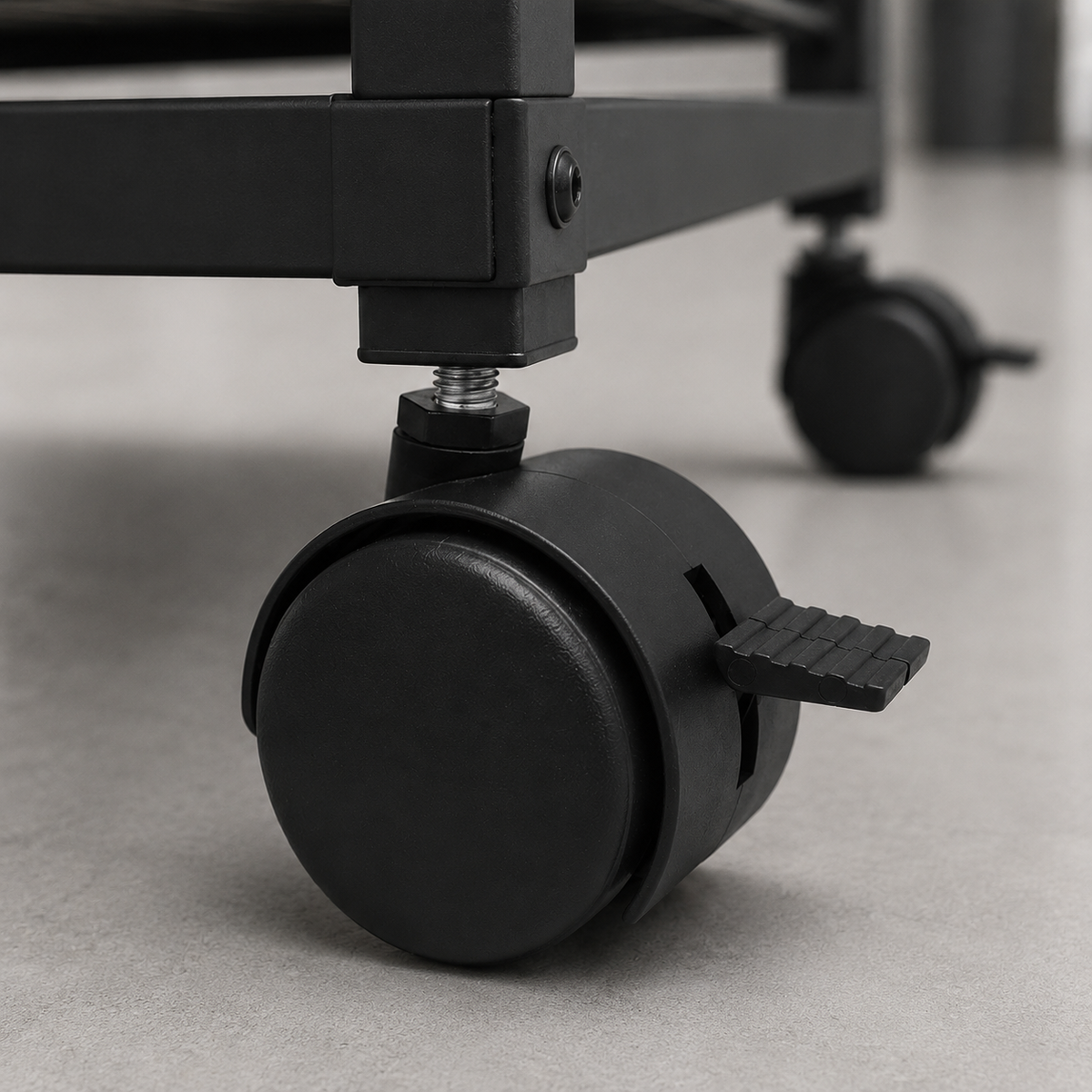 2" Black PVC Nylon Twin Swivel Caster Wheel with Brake, Threaded Stem Caster for Furniture, Cart, Display Rack, and Equipment