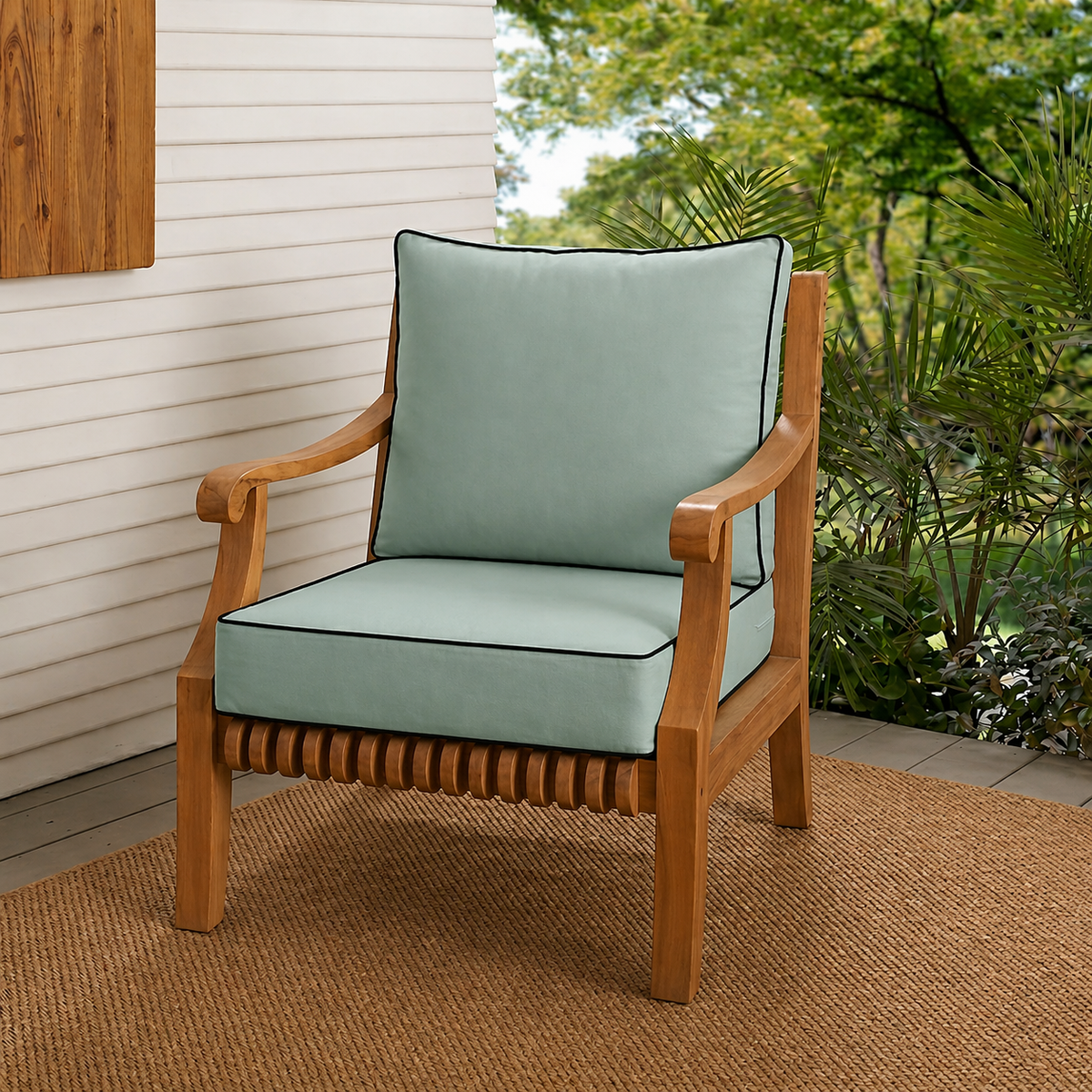 |COVER ONLY| Contrast Trim Outdoor Deep Seat Cushion 24x26x6, Water Repellent, Patio Furniture Patio Cushion Slipcovers Replacement Seat Cushion Covers AD002