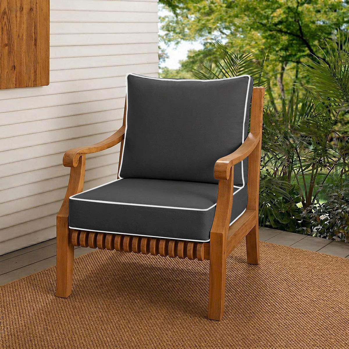 |COVER ONLY| Contrast Trim Outdoor Deep Seat Cushion 26x30x6, Water Repellent, Patio Furniture Patio Cushion Slipcovers Replacement Seat Cushion Covers AD003