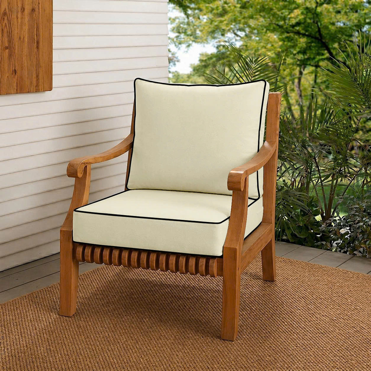 Contrast Trim Small Size 23"x24"x6" Outdoor Deep Seat Cushion, Water Repellent, Patio Deep Seat Backrest Cushion Insert & Cover Set AD005