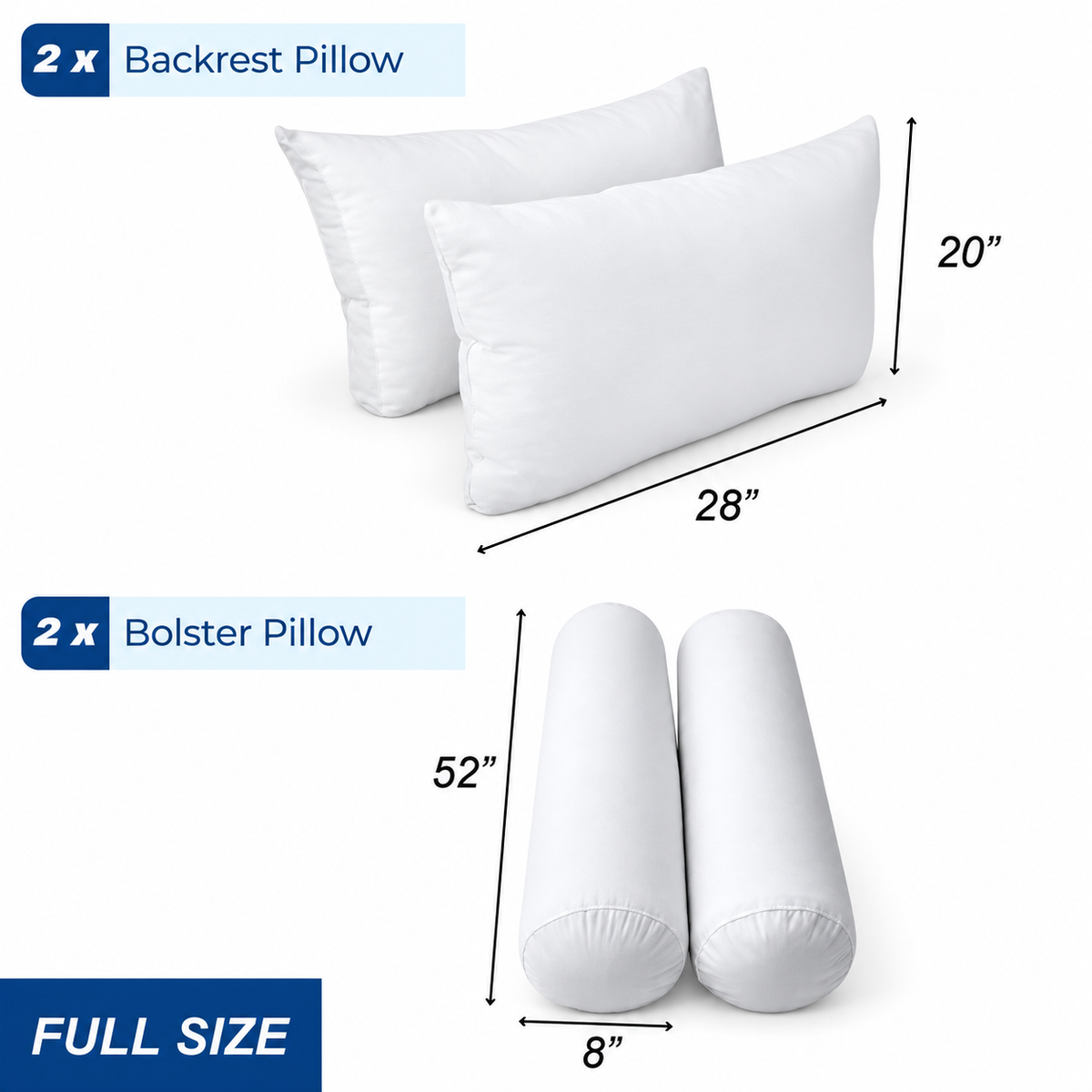 STYLE 1 Pillow & Bolster Cushion Polyester Fiberfill Inserts for Outdoor Indoor Daybed Porch Swing Bed | INSERT ONLY |