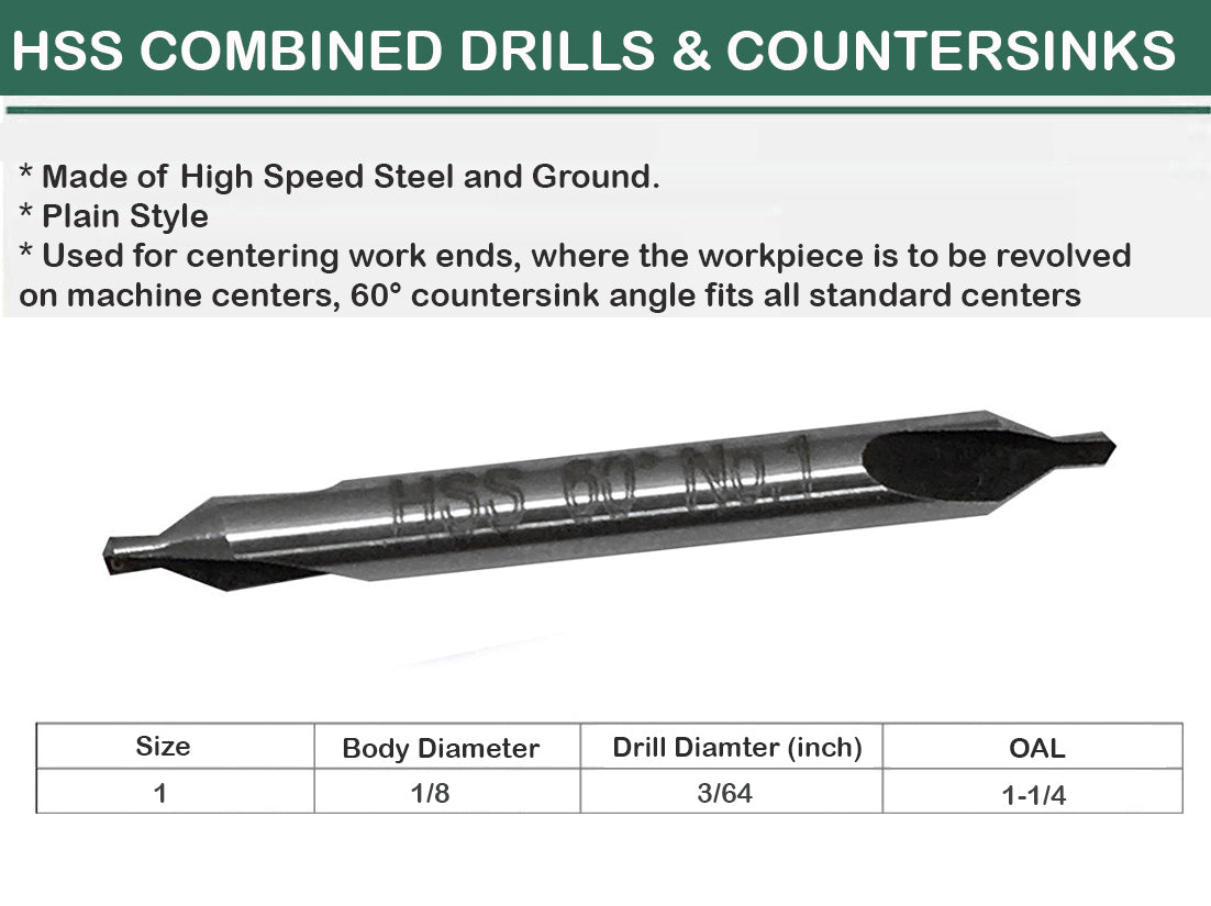 5 Pc Set HSS Center Drill 60 Degree Combined Countersink Bits Drilling(#1 to #6)