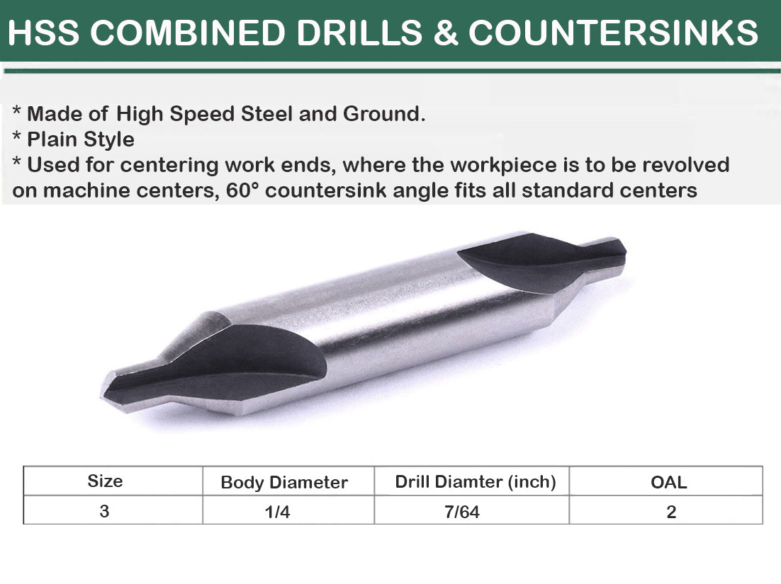 5 Pc Set HSS Center Drill 60 Degree Combined Countersink Bits Drilling(#1 to #6)