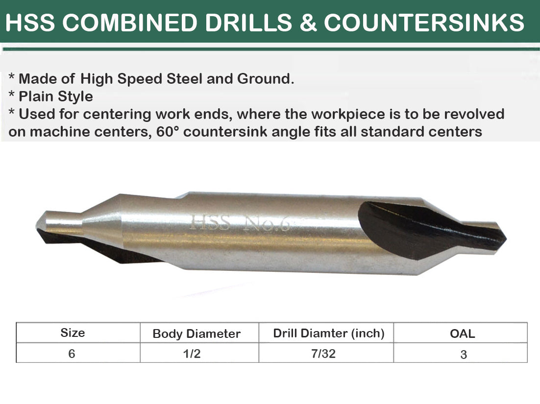 5 Pc Set HSS Center Drill 60 Degree Combined Countersink Bits Drilling(#1 to #6)