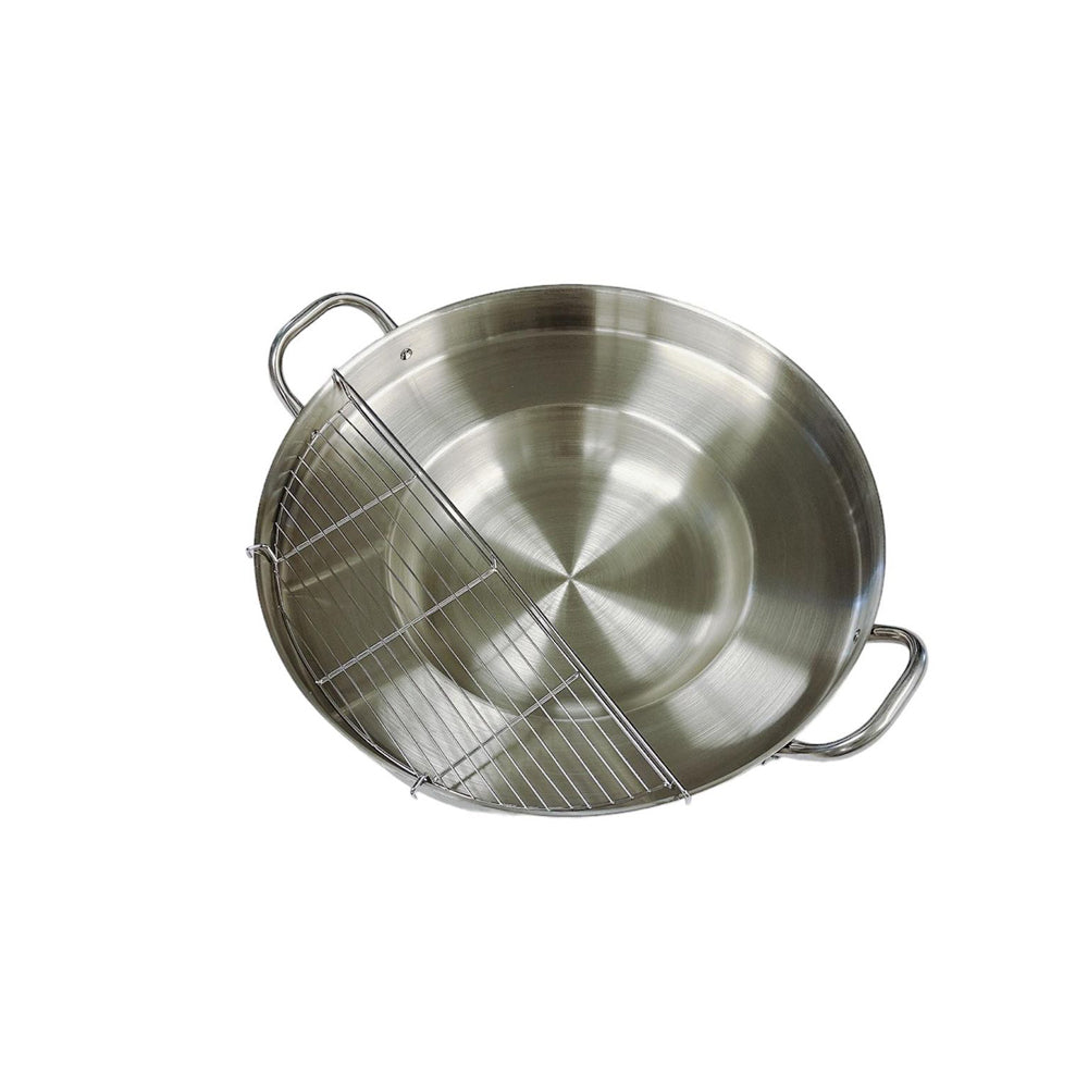 23'' Wide Stainless Steel Concave Comal Griddle Pan WITH RACK Cooking Grill