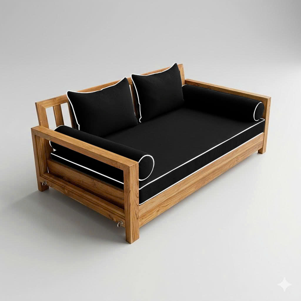 Style4 Full Size 5PC Contrast Pipe Outdoor Daybed Mattress Cushion Bolster Pillow Slip Cover Complete Set AD109