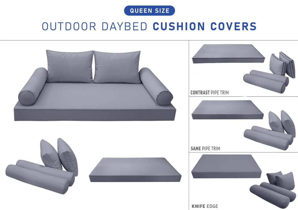 STYLE 1 - Mattress & Pillow Bolster Cushion for Outdoor Indoor Daybed Porch Swing Bed Queen Size | COVERS ONLY |